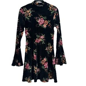 As‎ U Wish Velvet Dress Size XS Black Floral Witchy Whimsygoth Dark Romantic